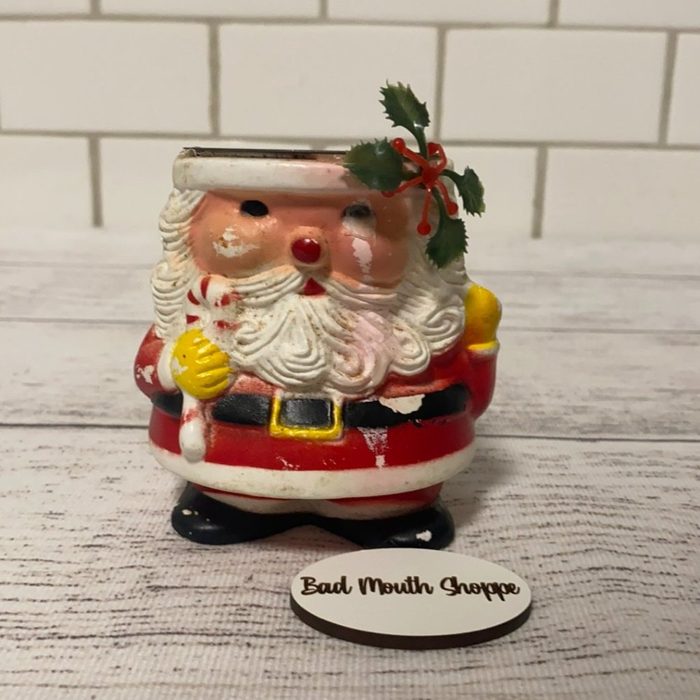 *Vintage Mid Century Plastic Santa Pillar Candle Holder Stand